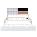 Full Size Daybed With Storage Shelves, Blackboard, Cork Board, Usb Ports And Twin Size Trundle, White Box Spring Not Required Full White Wood Pine Daybeds Solid Wood Mdf