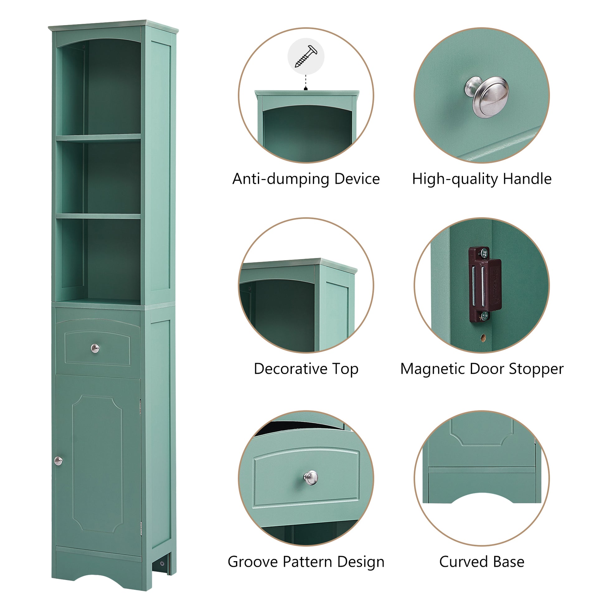 Tall Bathroom Cabinet, Freestanding Storage Cabinet With Drawer, Mdf Board, Adjustable Shelf, Green Green Mdf