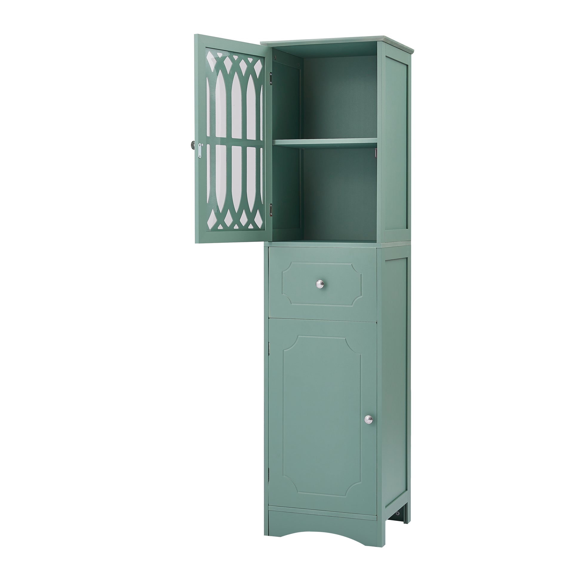 Tall Bathroom Cabinet, Freestanding Storage Cabinet With Drawer And Doors, Mdf Board, Acrylic Door, Adjustable Shelf, Green Green Mdf