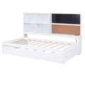 Twin Size Daybed With Storage Shelves, Blackboard, Cork Board, Usb Ports And Twin Size Trundle, White Box Spring Not Required Twin White Wood Pine Daybeds Solid Wood Mdf