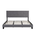 King Size Upholstered Platform Bed Frame With Button Tufted Linen Fabric Headboard, No Box Spring Needed, Wood Slat Support, Easy Assembly, Gray Grey Fabric