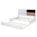 Full Size Daybed With Storage Shelves, Blackboard, Cork Board, Usb Ports And Twin Size Trundle, White Box Spring Not Required Full White Wood Pine Daybeds Solid Wood Mdf