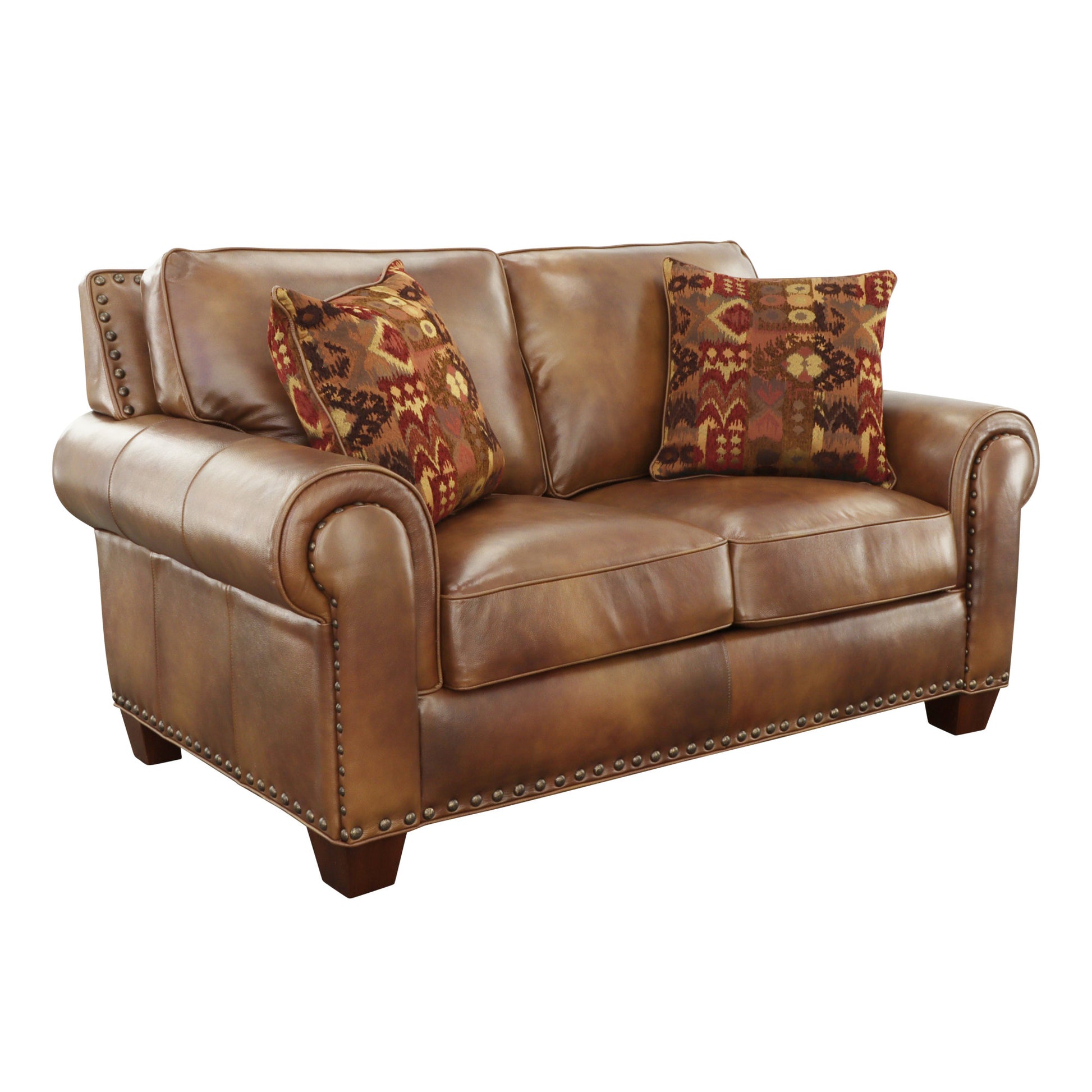 Rustic Leather Collection Loveseat Premium Construction, Nail Head Trim Maximum Comfort And Style Tan Foam Leather