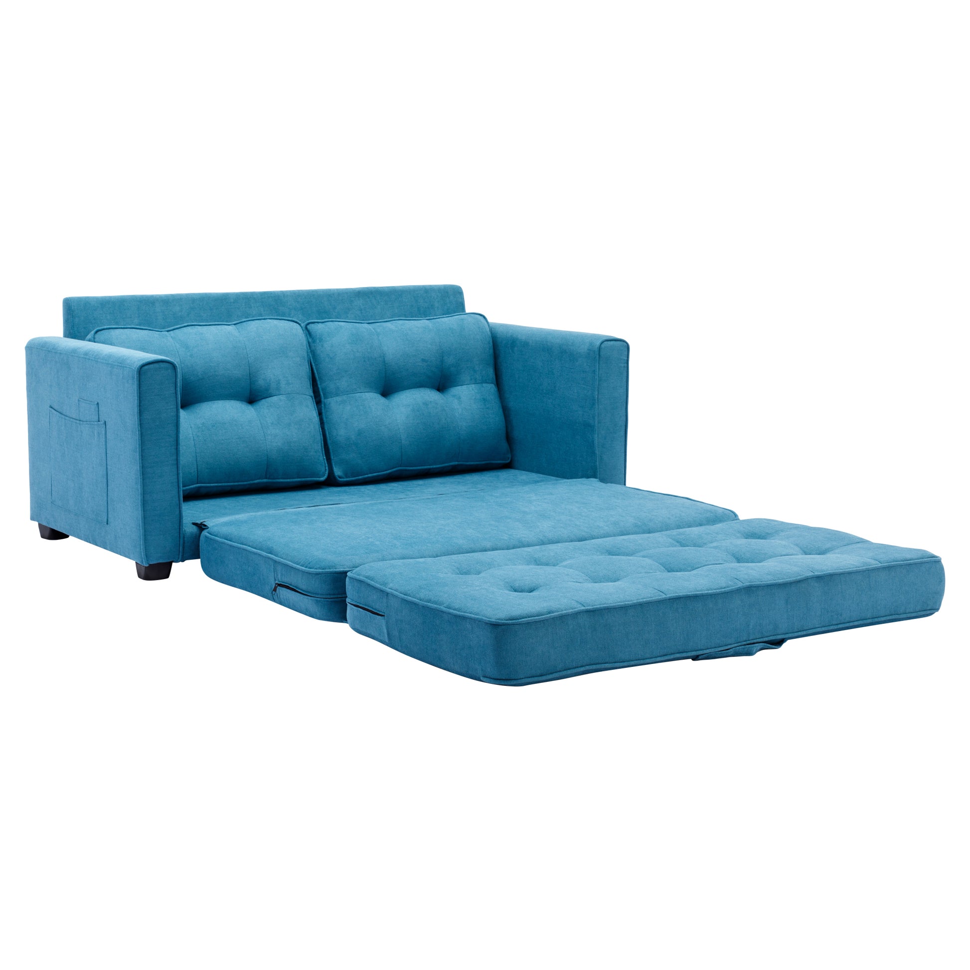 59.4" Loveseat Sofa With Pull Out Bed Modern Upholstered Couch With Side Pocket For Living Room Office, Blue Blue Chenille