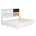 Full Size Daybed With Storage Shelves, Blackboard, Cork Board, Usb Ports And Twin Size Trundle, White Box Spring Not Required Full White Wood Pine Daybeds Solid Wood Mdf