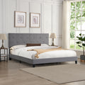 King Size Upholstered Platform Bed Frame With Button Tufted Linen Fabric Headboard, No Box Spring Needed, Wood Slat Support, Easy Assembly, Gray Grey Fabric