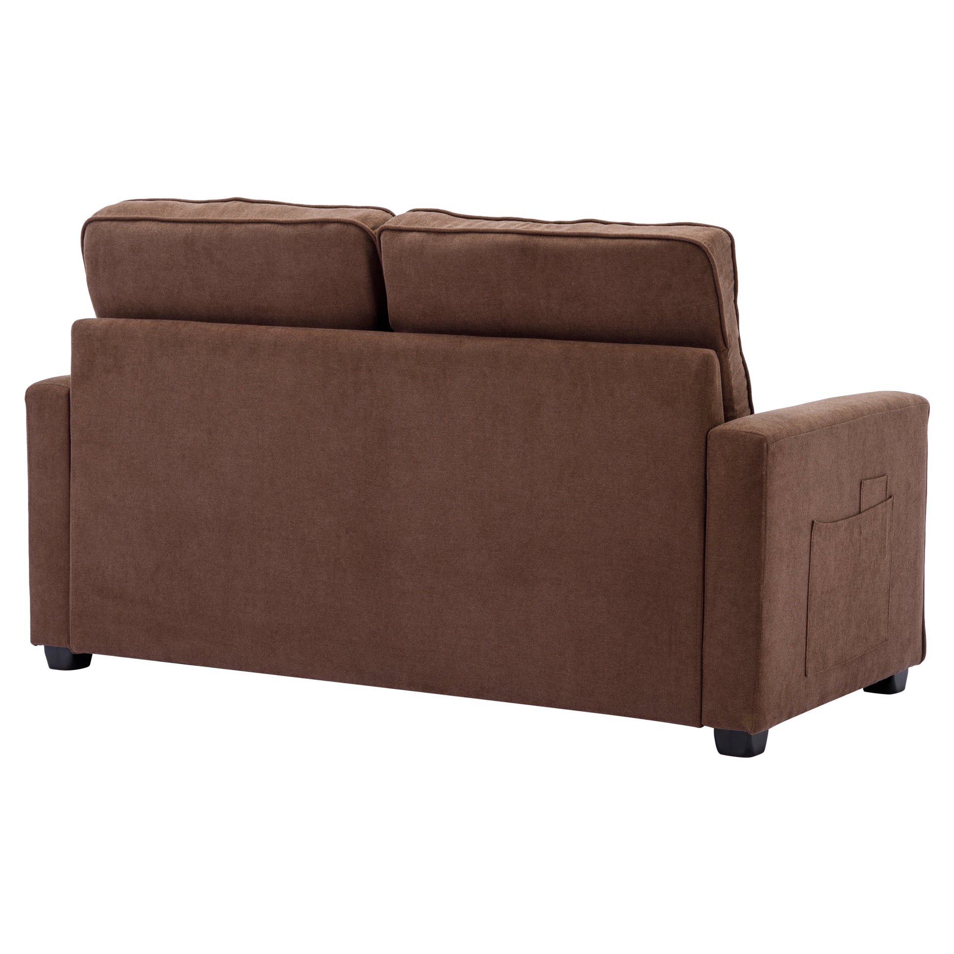 59.4" Loveseat Sofa With Pull Out Bed Modern Upholstered Couch With Side Pocket For Living Room Office, Brown Brown Chenille