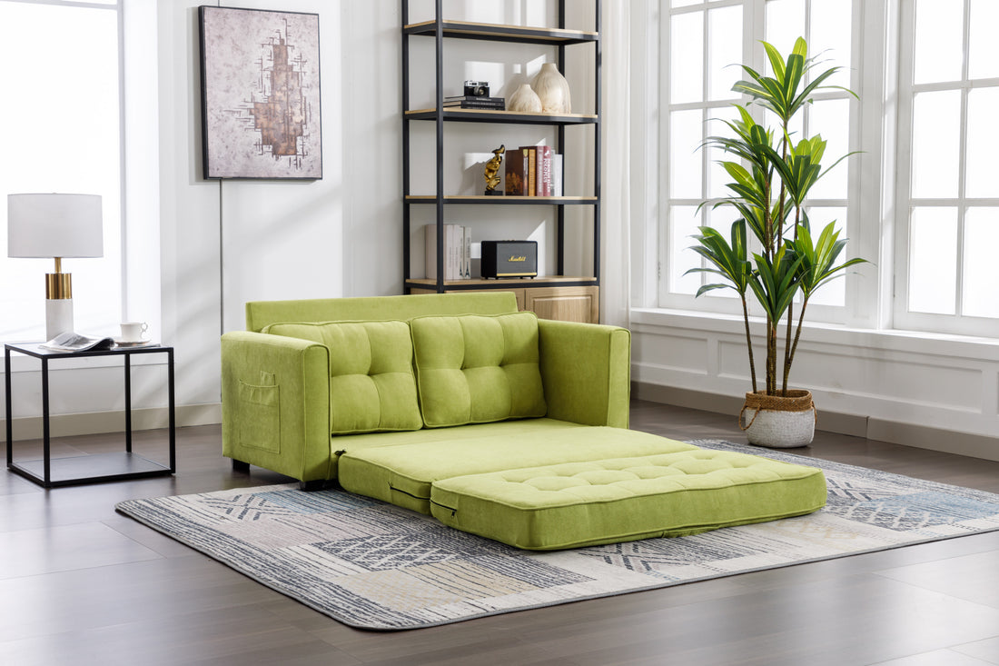 59.4" Loveseat Sofa With Pull Out Bed Modern Upholstered Couch With Side Pocket For Living Room Office, Green Green Chenille