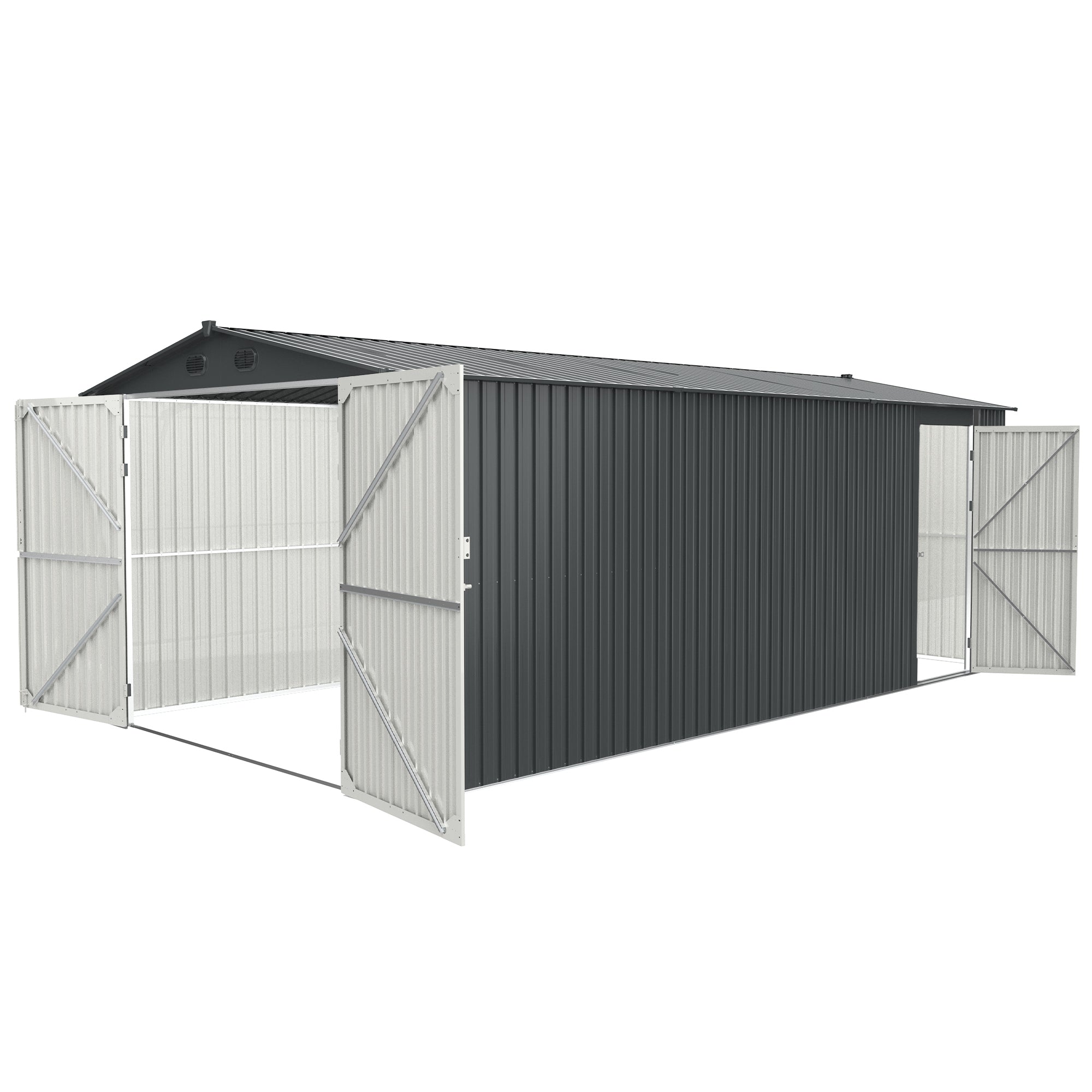 Outdoor Storage Shed 20X10 Ft, Metal Garden Shed Backyard Utility Tool House Building With 2 Doors And 4 Vents For Car,Truck,Bike, Garbage Can,Tool,Lawnmower Dark Gray Metal