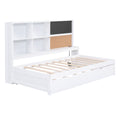 Twin Size Daybed With Storage Shelves, Blackboard, Cork Board, Usb Ports And Twin Size Trundle, White Box Spring Not Required Twin White Wood Pine Daybeds Solid Wood Mdf