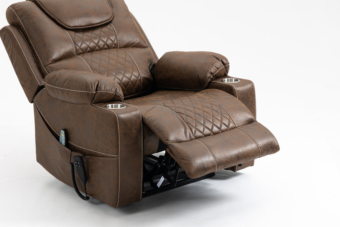 Lounge Chair Lift Chair Relax Sofa Chair Sitting Room Furniture Sitting Room Power Supply Elderly Electric Lounge Chair 180 Degree Lying Flat Brown Cotton Leather