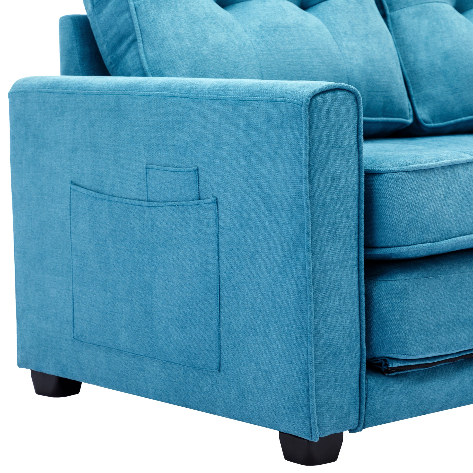 59.4" Loveseat Sofa With Pull Out Bed Modern Upholstered Couch With Side Pocket For Living Room Office, Blue Blue Chenille