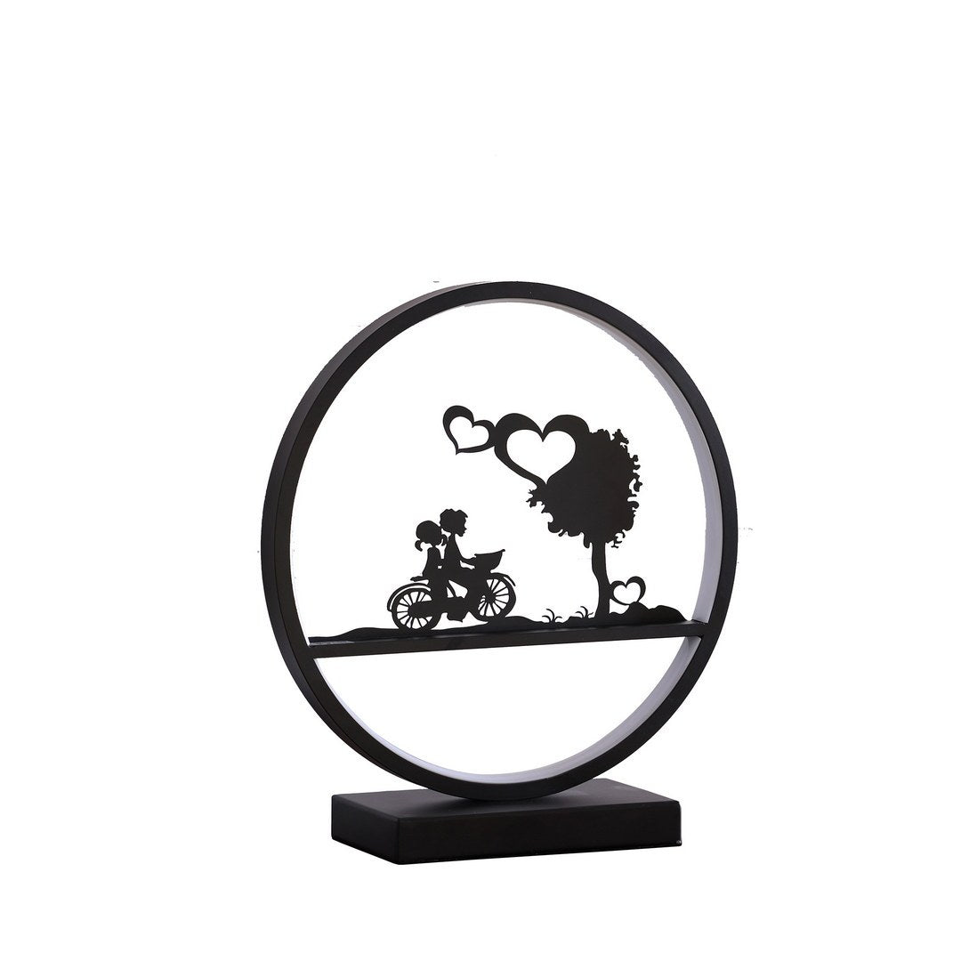 13 Inch Girl And Boy On Bicycle Led Accent Table Lamp Matte Black Metal