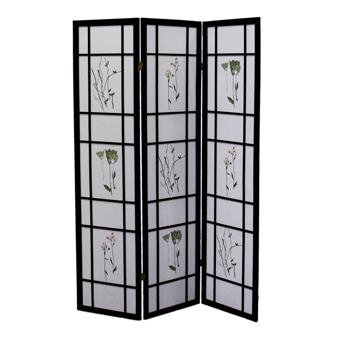 70" Tall 3 Panel Screen Room Divider "Shoji", Black Black Wood