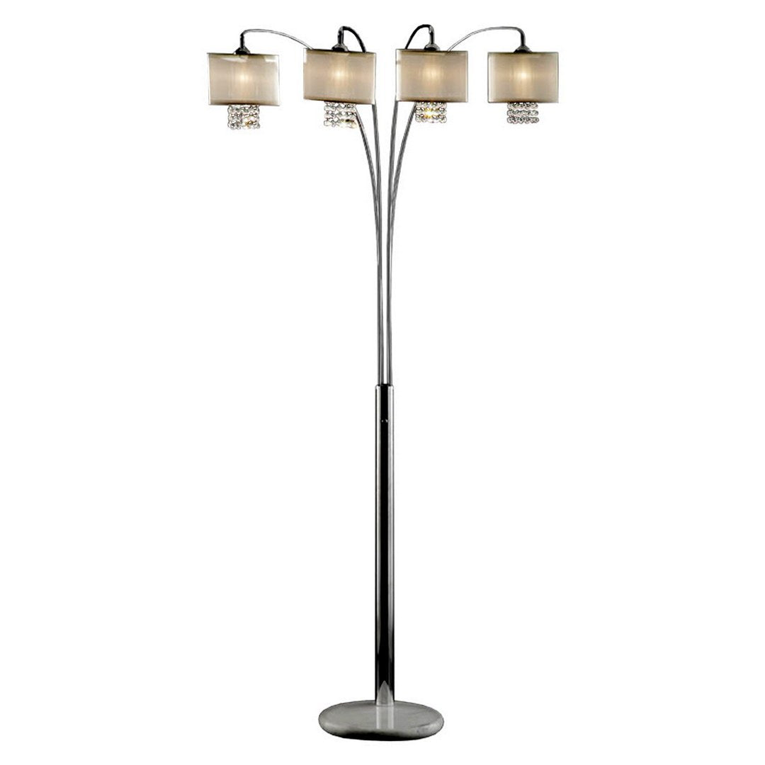 84" Tall Floor 4 Arch Lamp "Simple Elegance", Silver Finish And Crystal Accents Silver Metal