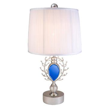 27.75" Tall Polyresin Table Lamp "Just Dazzle" With Silver Finish, White Shade Silver Metal