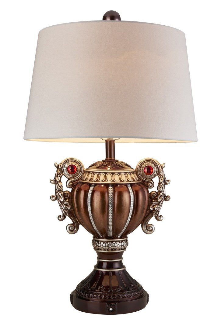 29.5" Tall" Delicata" Urn Shaped Table Lamp, Bronze With Silver Accents Multicolor Polyresin