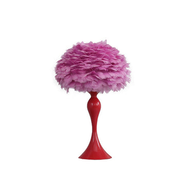 18.25"In Medium Pink Feather Aquina Glaze Red Metal Contour Glam Table Lamp Multicolor Metal