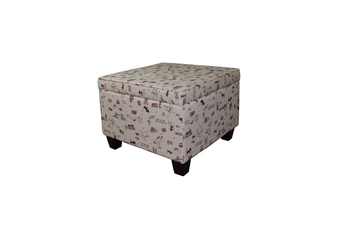 18.75" Tall Storage Ottoman, Kids Print Multicolor Wood