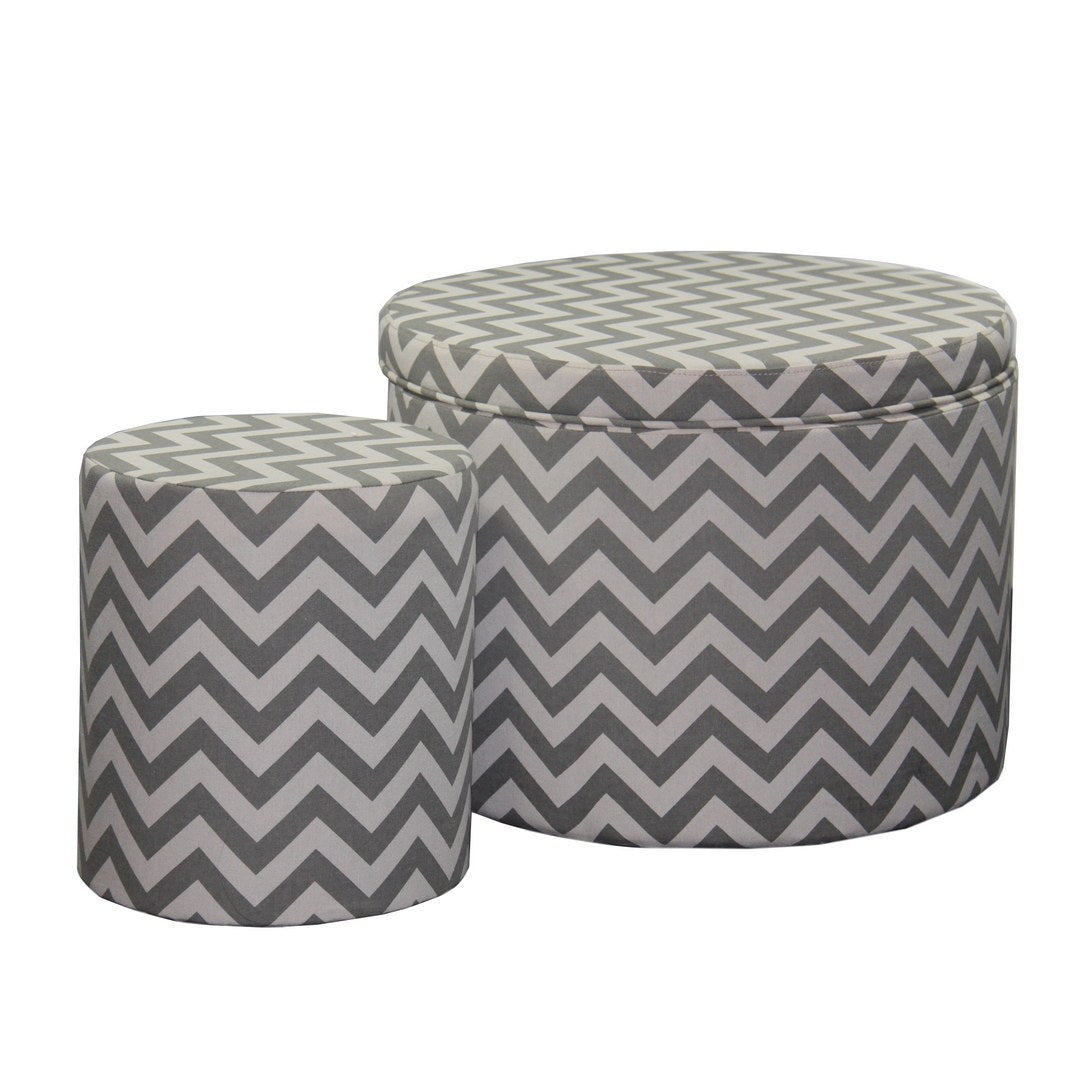 17.35" Tall Storage Ottoman With 1 Seating, Chevron Grey Wood