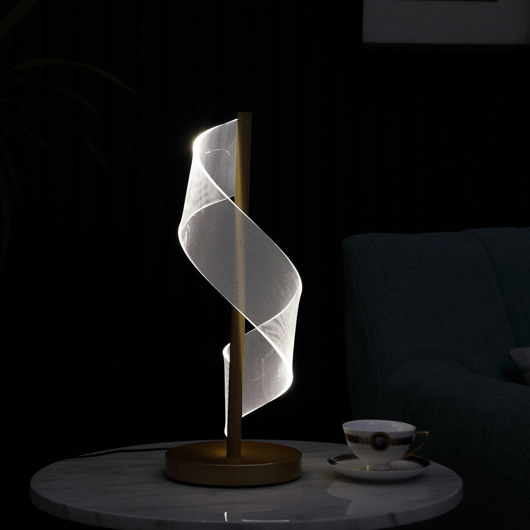 18.75" In Dinamo Modern "S" Wave Swirl Acrylic Led Brushed Gold Table Lamp Multicolor Metal