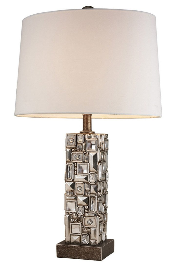 28" Tall Polyresin Table Lamp "Sierra" With Abstract Mirror Design Silver Polyresin