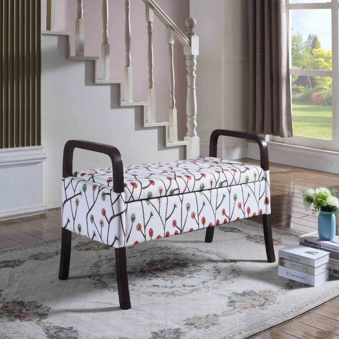 23.25" Tall Wooden Storage Seat, Cherry Blossom Print Multicolor Wood