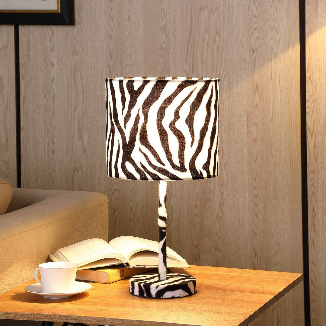 19.25" Faux Suede Zebra Metal Table Lamp Multicolor Metal