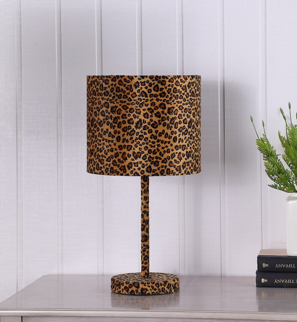 19.25" Faux Suede Leopard Print Metal Table Lamp Multicolor Metal