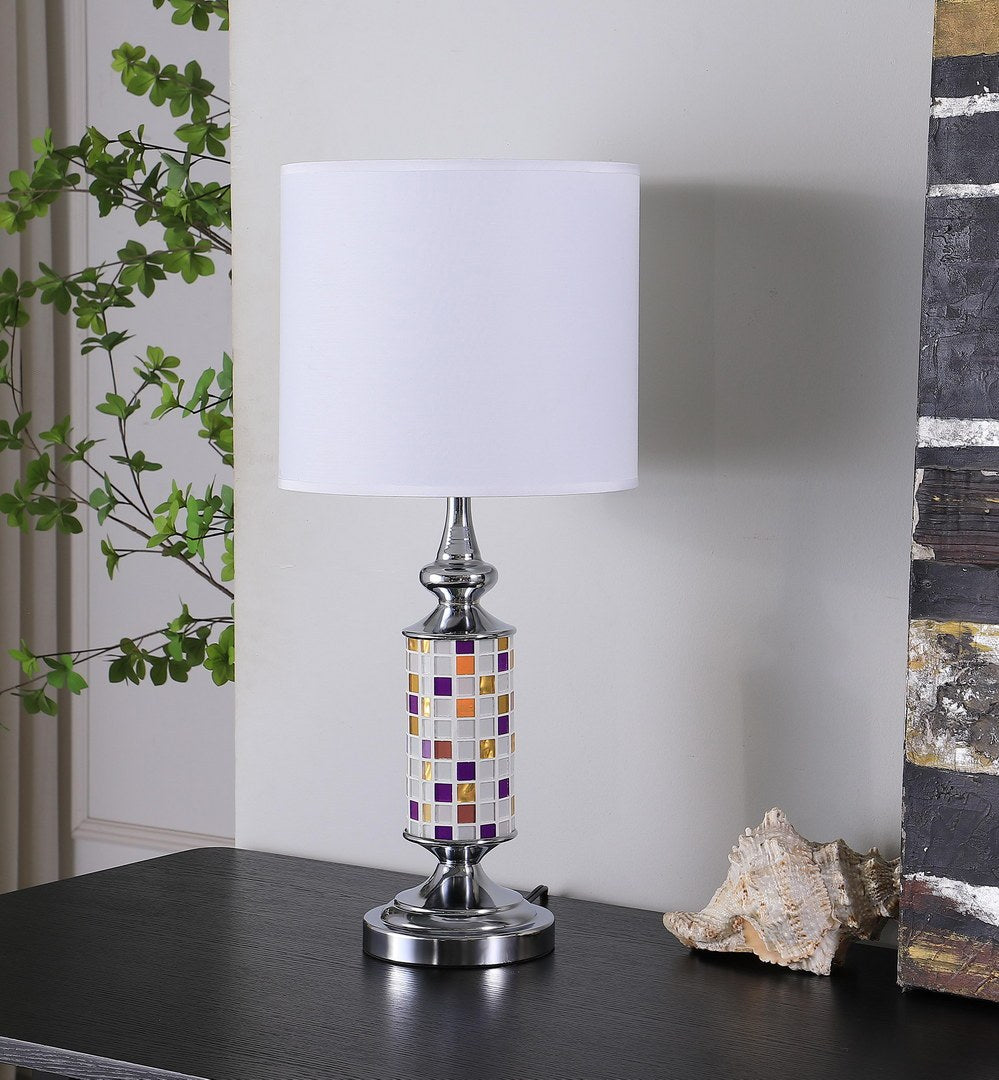 24" Vicki Chrome Bohemian Glass Mosaic Modern Table Lamp Silver Metal