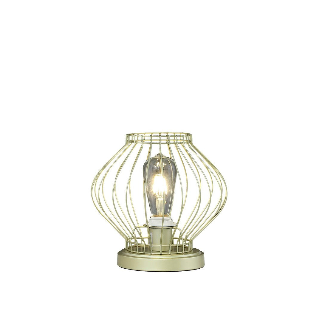 9.5" In Industrial Farm Cage Satin Matte Gold Uplight Metal Table Lamp Gold Metal