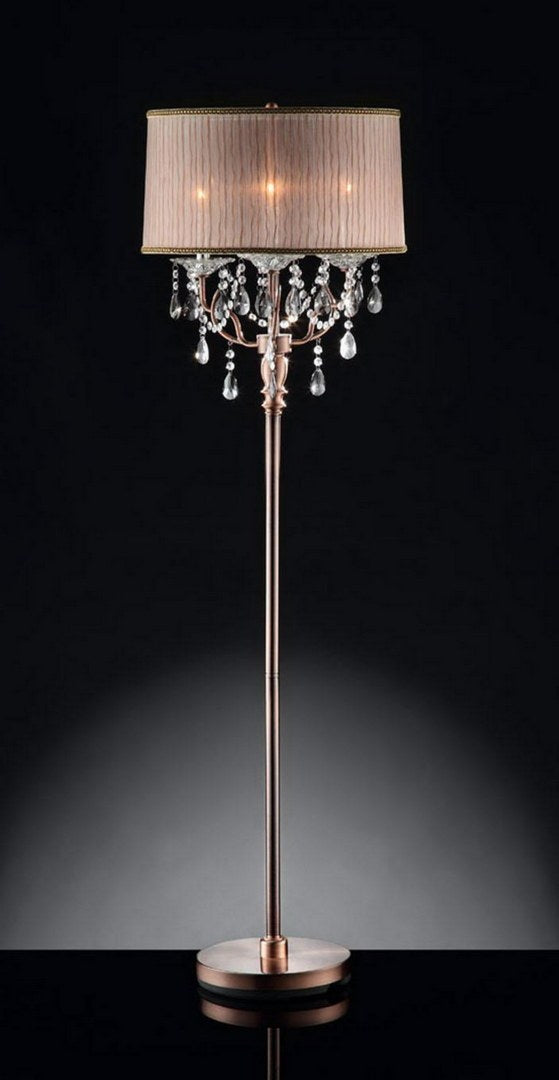 62" Tall Floor Lamp "Rosie" W Silvery Pink Finish And Crystal Accents, Shade Silver Metal