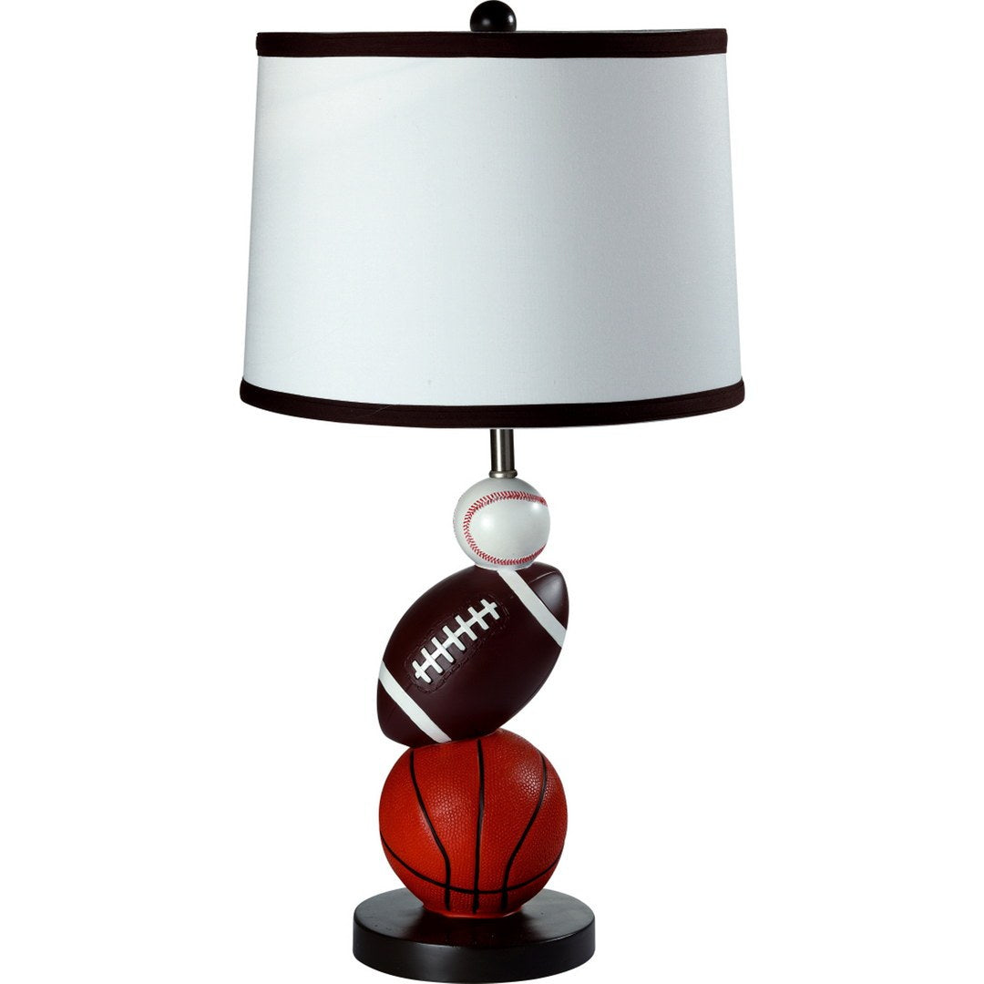 25" Tall Polyresin Table Lamp, Multi Sport Design, White Linen Shade Multicolor Polyresin