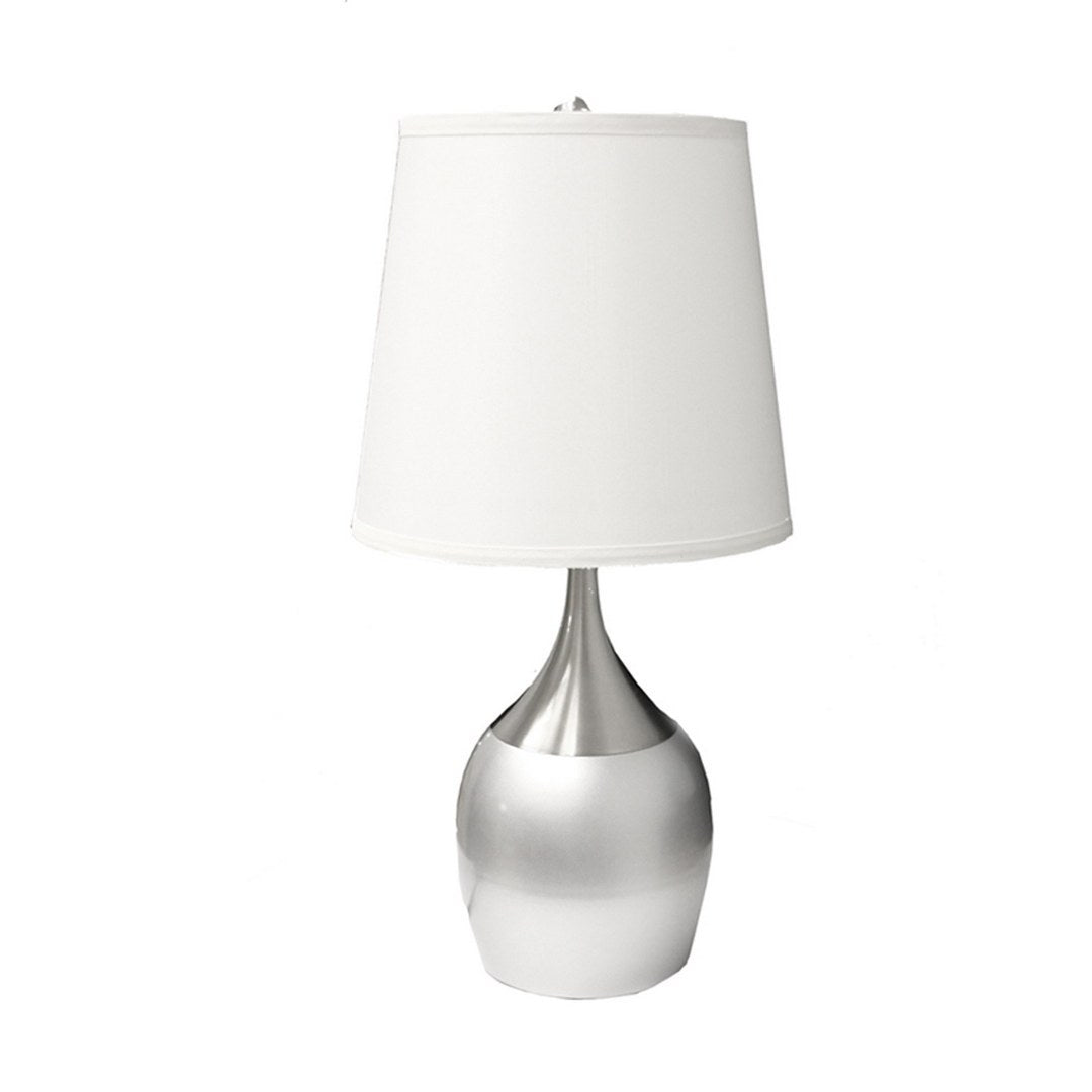 24" Tall Metal Touch Table Lamp With Silver Finish, White Shade Multicolor Metal