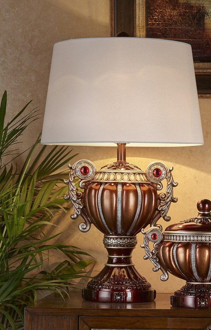 29.5" Tall" Delicata" Urn Shaped Table Lamp, Bronze With Silver Accents Multicolor Polyresin