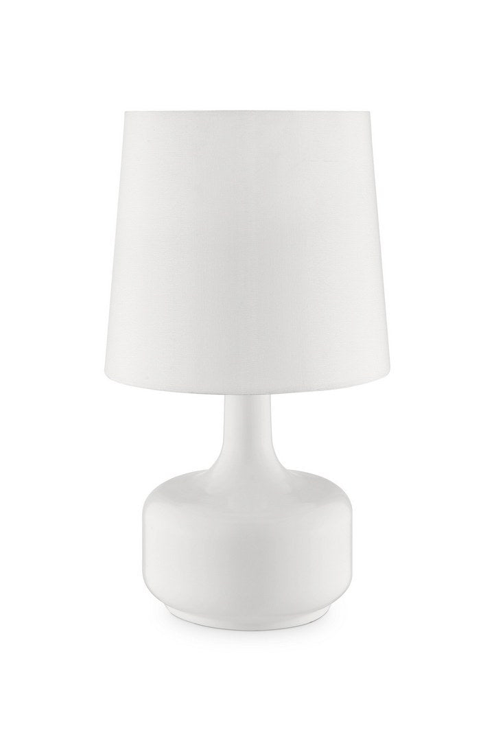 17.25" Tall "Cheru" Modern Mid Century Touch On Table Lamp, Powder White White Metal