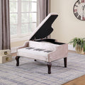 21 Inch Long Beige Piano Silver Nailheads Storage Ottoman Beige Fabric