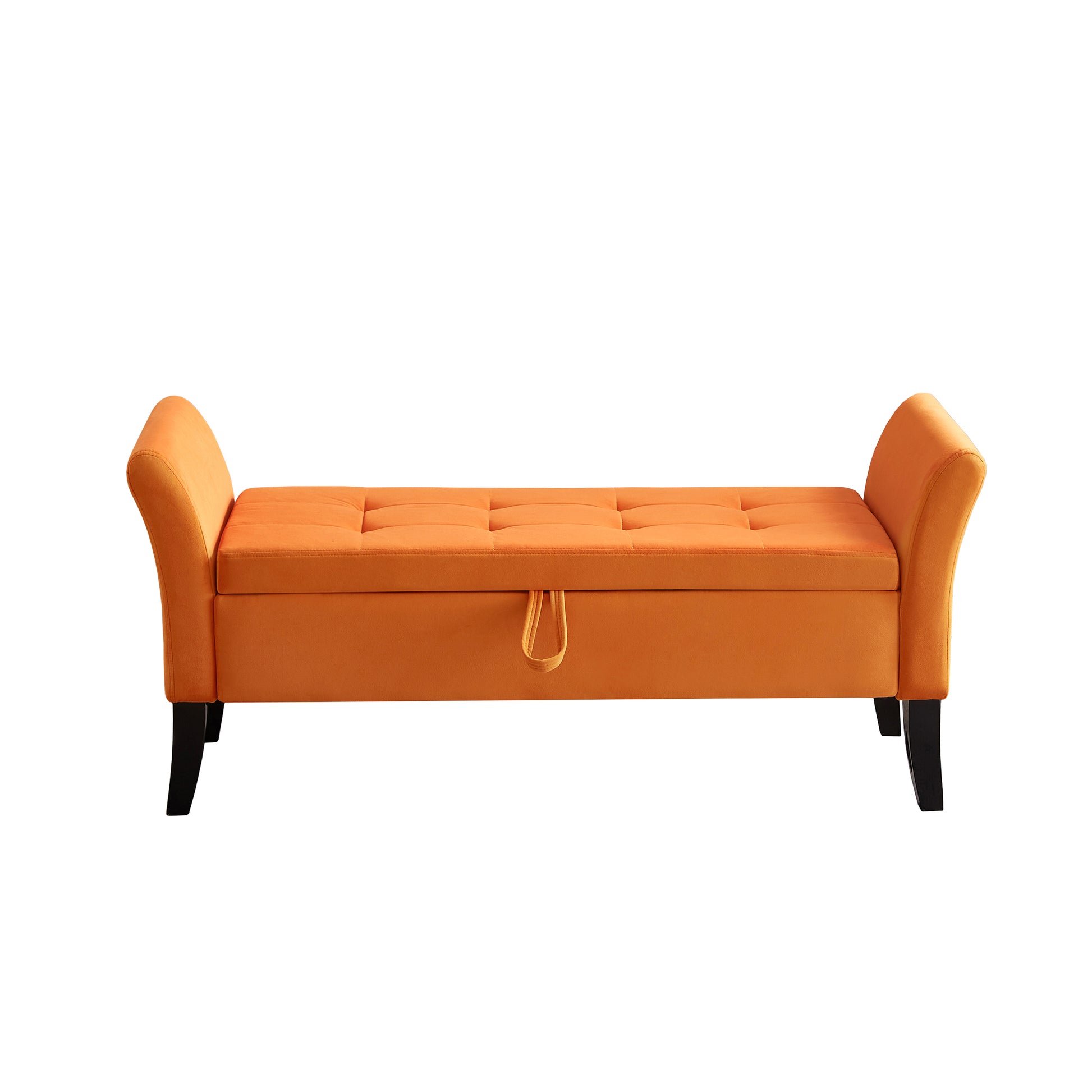 51.5" Bed Bench With Storage Orange Velvet Orange Foam Velvet