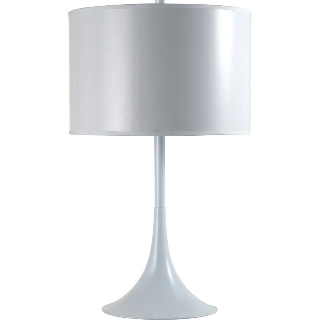 25" Tall Metal Table Lamp With White Finish, White Round Shade White Metal