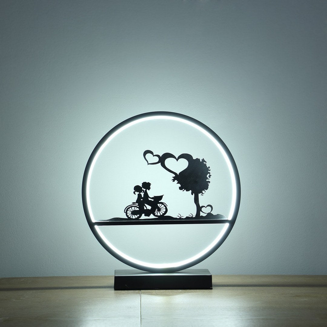 13 Inch Girl And Boy On Bicycle Led Accent Table Lamp Matte Black Metal