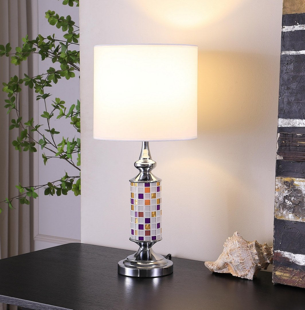 24" Vicki Chrome Bohemian Glass Mosaic Modern Table Lamp Silver Metal