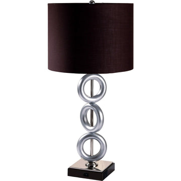 29" Tall Metal Table Lamp With Silver Finish, Ring Style, Espresso Round Shade Multicolor Metal