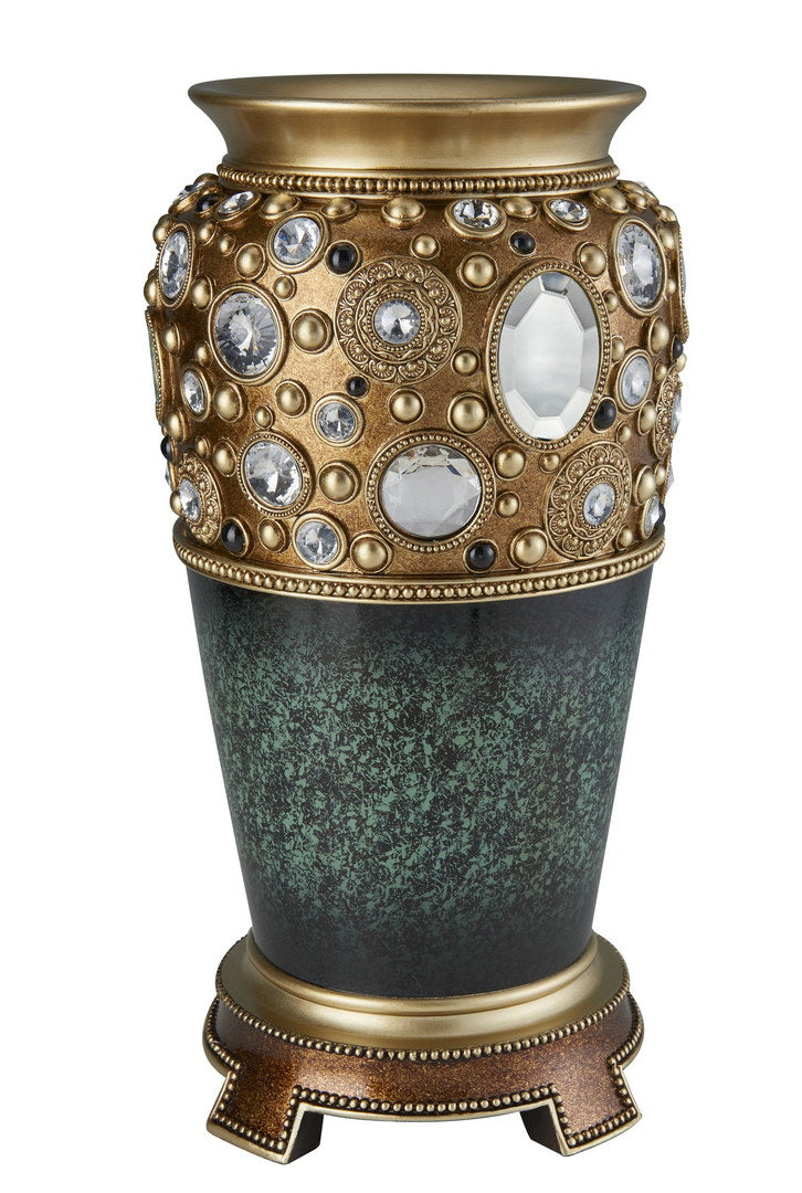 15.75" Tall "Sedona" Marbleized Footed Decorative Vase, Green With Gold Accents Multicolor Polyresin