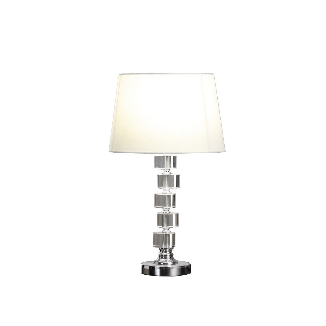 20" Crystal Round Stacked Cube Orbs Metal Table Lamp "Adelaine", White White Metal