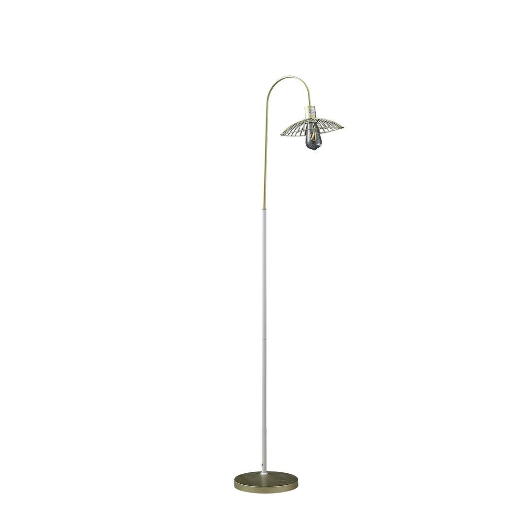 64.25" In Industrial Farm Pendant Cage Satin Matte Gold White Metal Floor Lamp Multicolor Metal