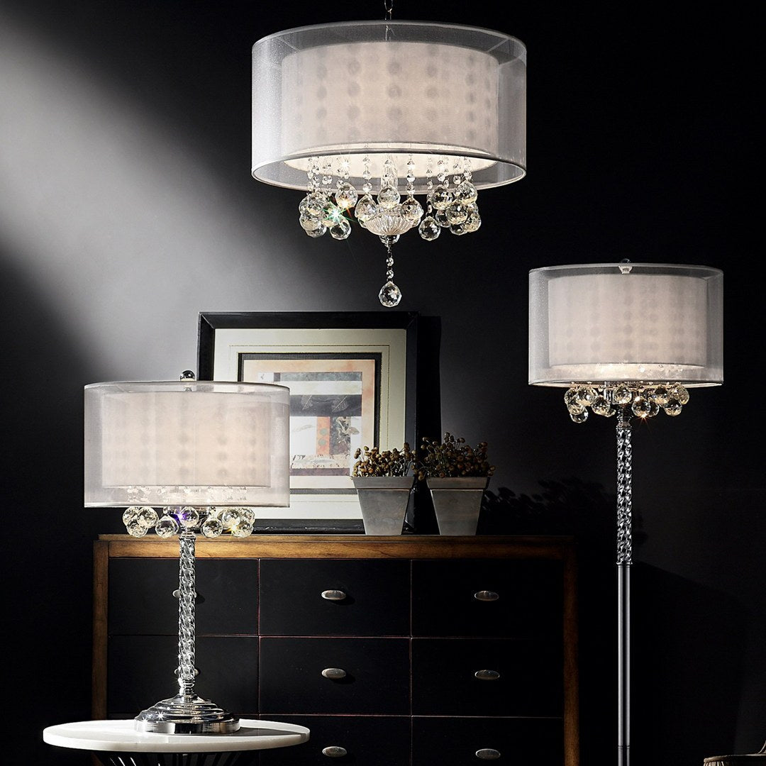 19" Tall Ceiling Lamp "Moiselle", Silver And Crystal Accents, Silvery Shade Multicolor Metal