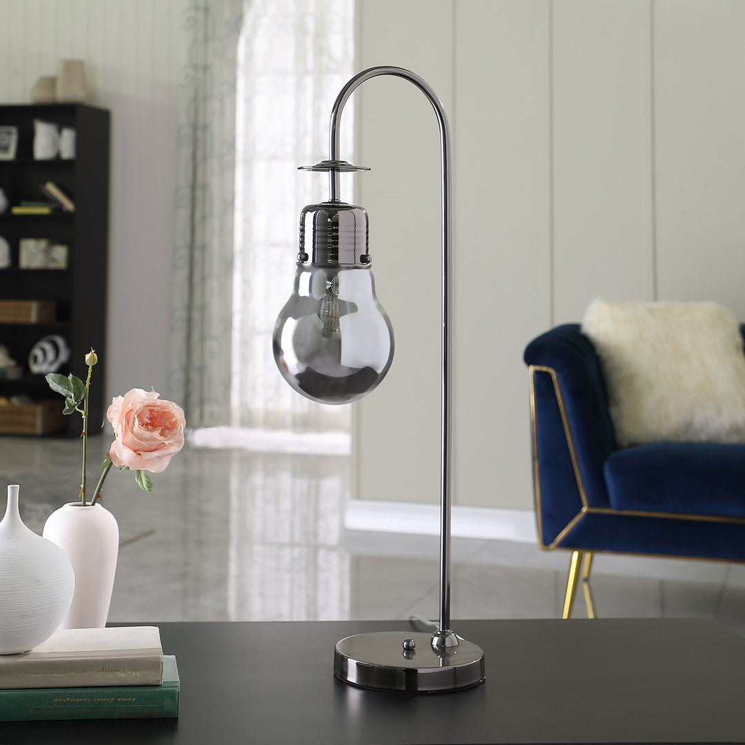 29" In Adan Edison Restorative Glass Led Downbridge Black Chrome Metal Table Lamp Black Metal