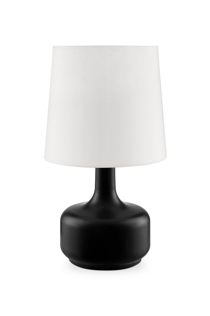 17.25" Tall "Cheru" Modern Mid Century Touch On Table Lamp, Powder Black Black Metal