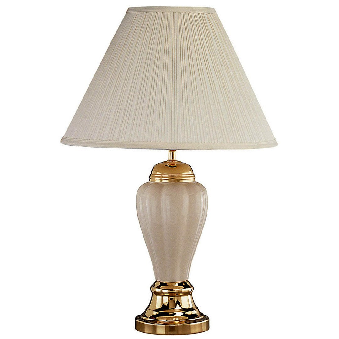 27" Tall Ceramic Table Lamp, Urn Shaped With Ivory Finish, Linen Shade Multicolor Ceramic