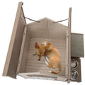 Outdoor Fir Wood Dog House With An Open Roof Ideal For Small To Medium Dogs. With Storage Box, Elevated Feeding Station With 2 Bowls. Weatherproof Asphalt Roof And Treated Wood. Cream Solid Wood